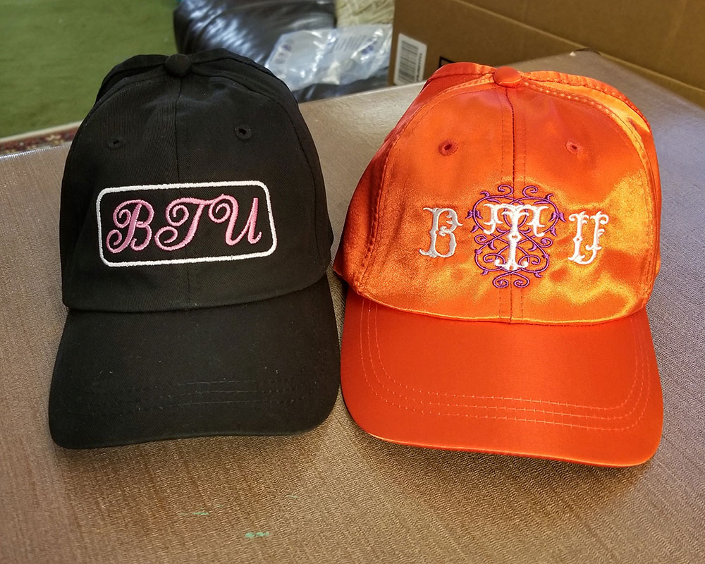 Baseball caps embroidered with BTU