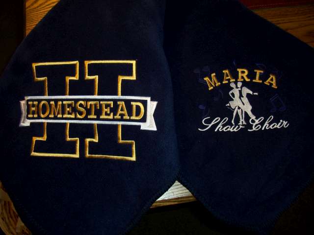 Personalized embroidered blanket with Homestead, Show Choir, and name embroidery