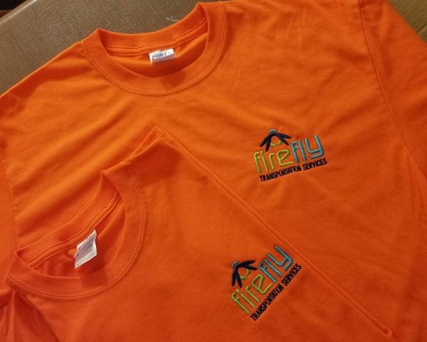 Orange T-Shirts with Firefly Logo Embroidered on Left Chest