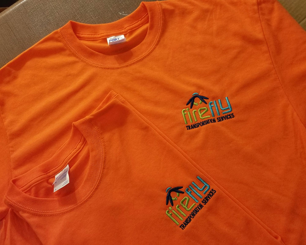 Orange T-Shirts with Firefly Logo Embroidered on Left Chest