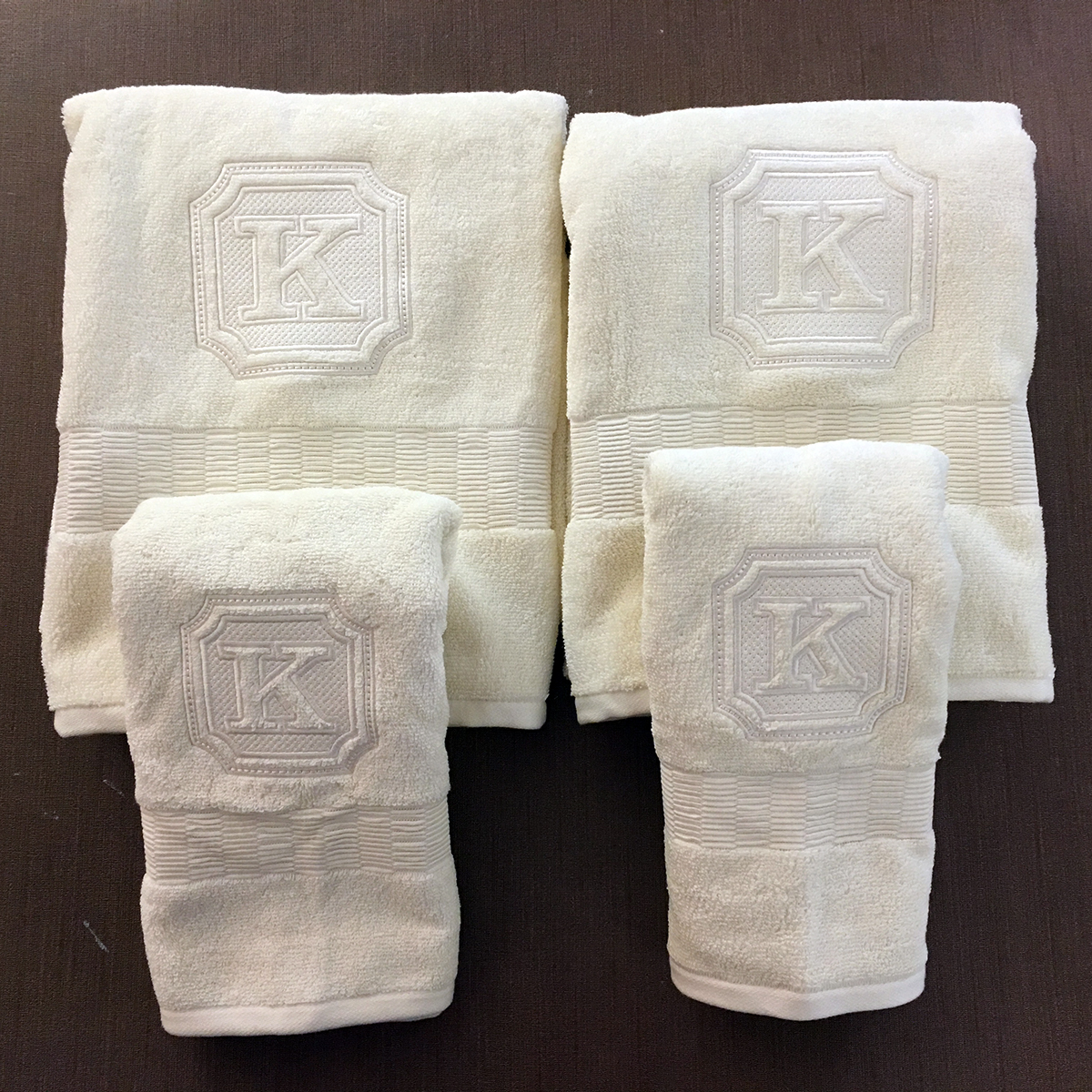 Bath Towel Set with Embossed K Monogram
