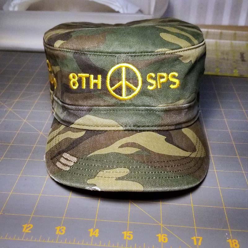 Custom hat embroidered for a veteran, front view